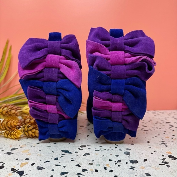 Jeffrey Campbell Blue Suede Leather Bow Back Zip Women’s Wedge Booties Sz 8.5 - Picture 8 of 13